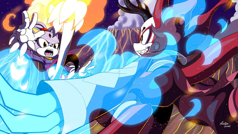 Commission of Blaze the Cat fighting Sonniejaye's OC, Taiyang